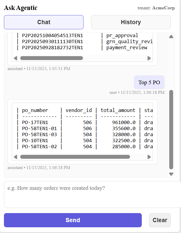 AskAgentic dashboard